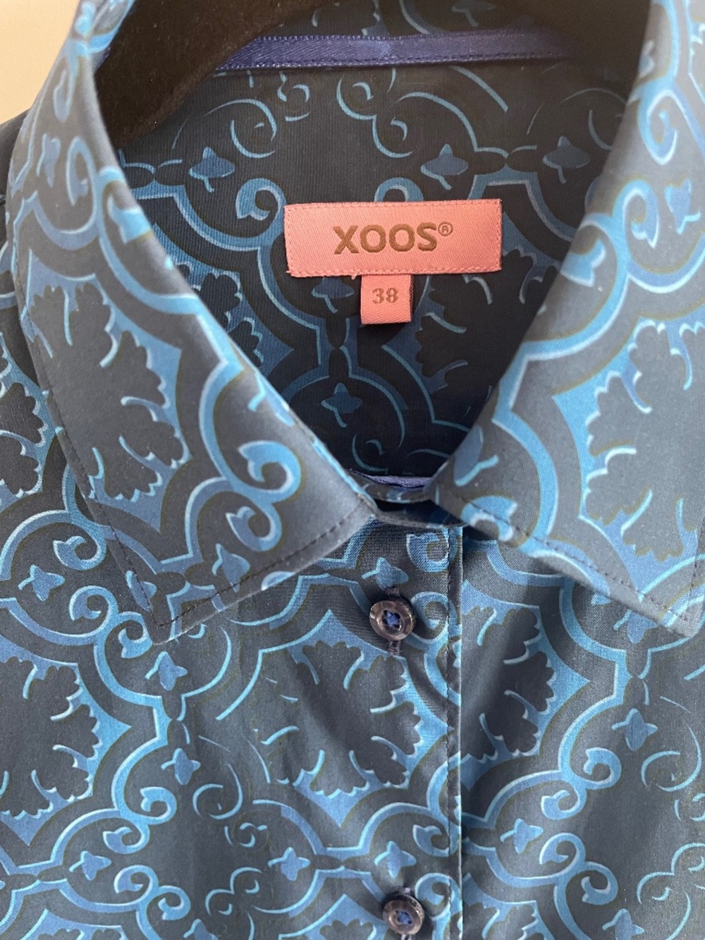 100% Cotton Dark Navy and light blue button shirt